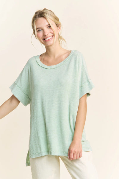 Scooped Neck Slub Top - Light Sage