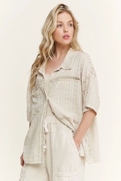 Eyelet Lace Boho Top - Natural
