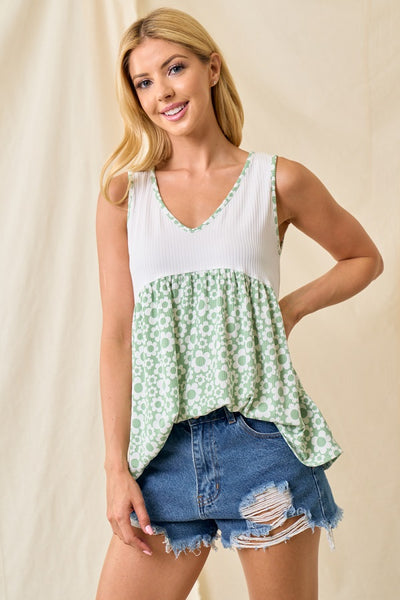 Floral Babydoll Top - Lime Green