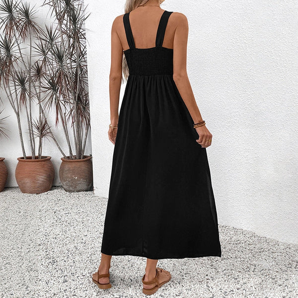 Embroidered Bohemian Maxi Dress - Black