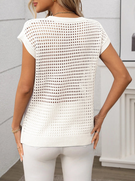 Open Weave Knit Top - White
