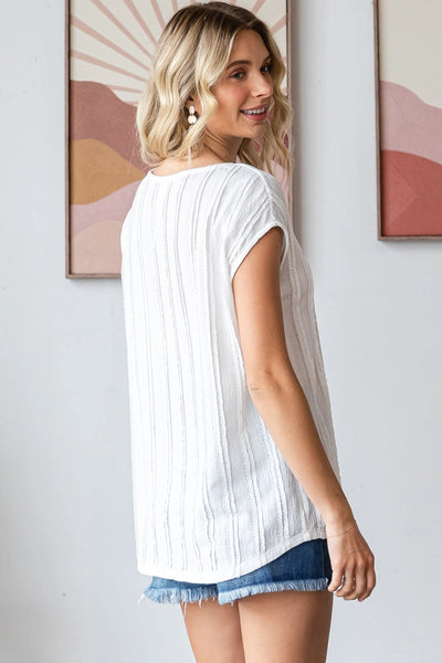 Textured Cap Sleeve Top - Off White
