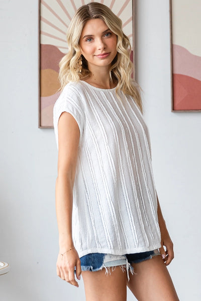 Textured Cap Sleeve Top - Off White