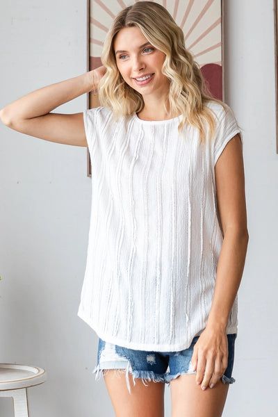 Textured Cap Sleeve Top - Off White