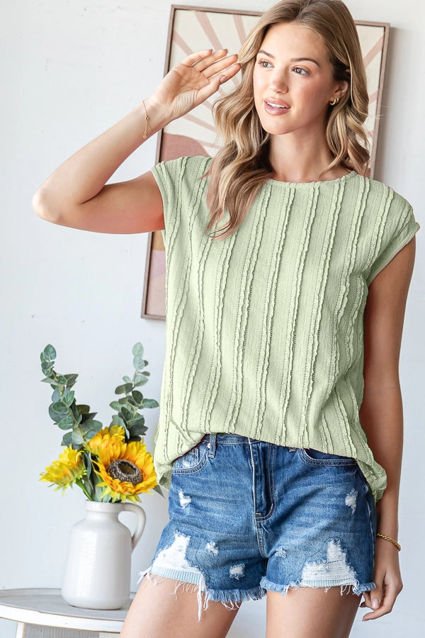 Textured Cap Sleeve Top -Sage