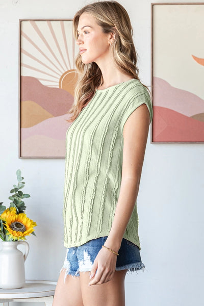 Textured Cap Sleeve Top -Sage