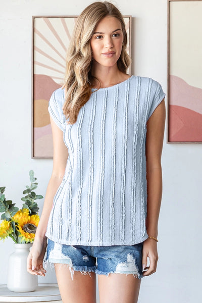 Textured Cap Sleeve Top - Blue
