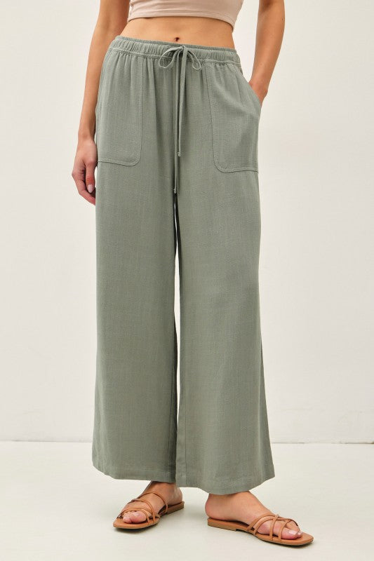 Linen Wide Leg Pants - Dusty Spruce
