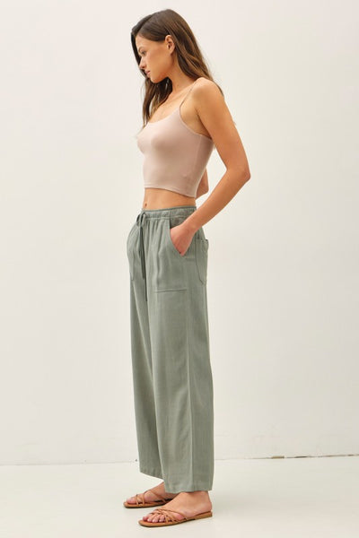 Linen Wide Leg Pants - Dusty Spruce