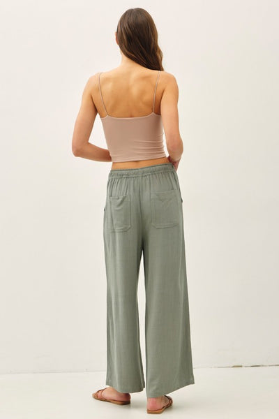 Linen Wide Leg Pants - Dusty Spruce