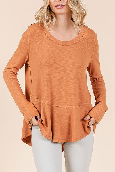 Long Sleeve Slub Knit Top - Camel