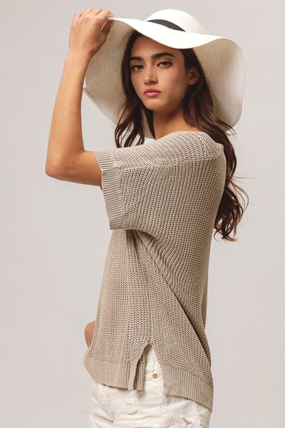 Dolman Sleeve Sweater Top - Taupe