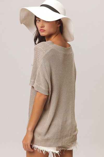 Dolman Sleeve Sweater Top - Taupe