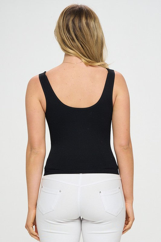 Reversible Ribbed Seamless Tank Top - Black