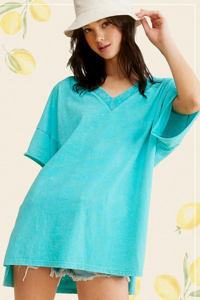 Mineral Washed Oversized Top - Aqua