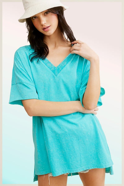 Mineral Washed Oversized Top - Aqua