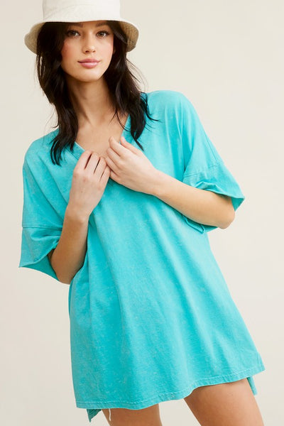 Mineral Washed Oversized Top - Aqua