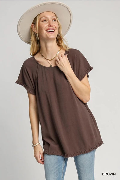 Linen Blend Top - Brown