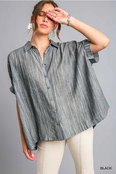 High Low Hem Button Down Top - Black