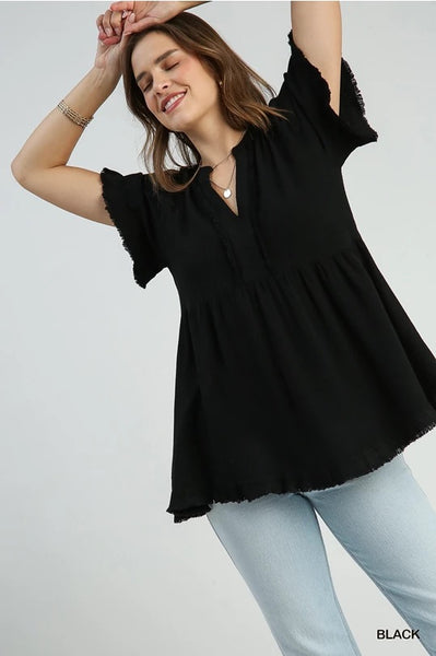 Split Neck Top - Black