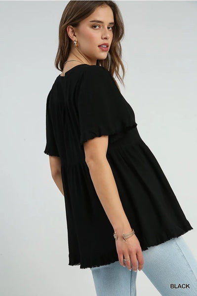 Split Neck Top - Black