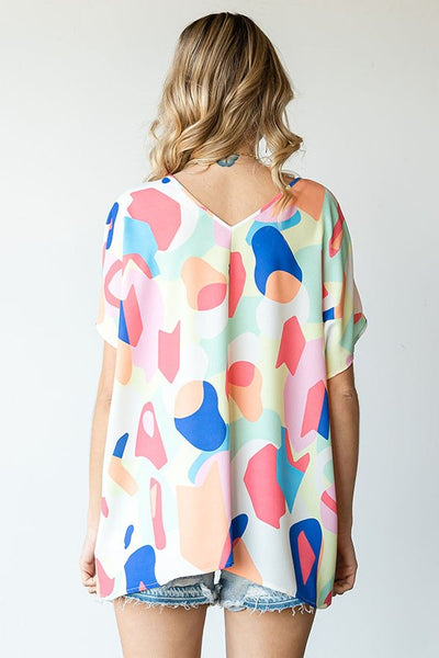 Abstract Print V-Neck Top - Multi