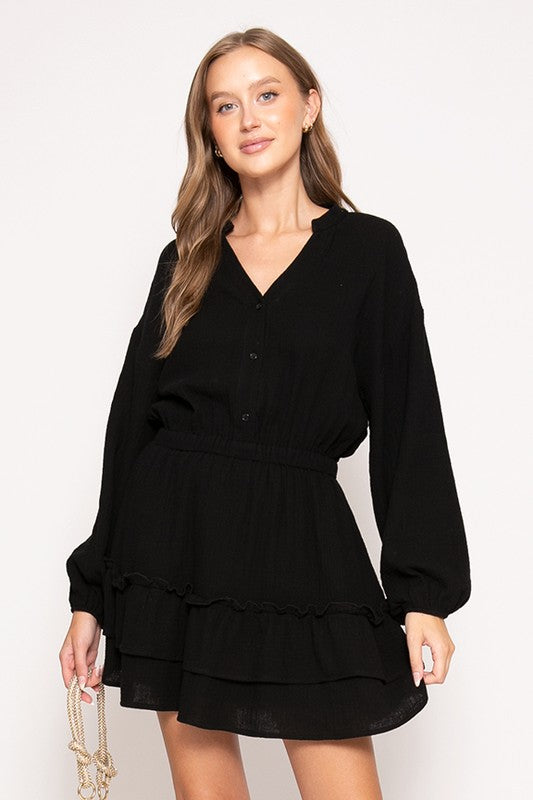 Boho Tiered Dress - Black - SALE