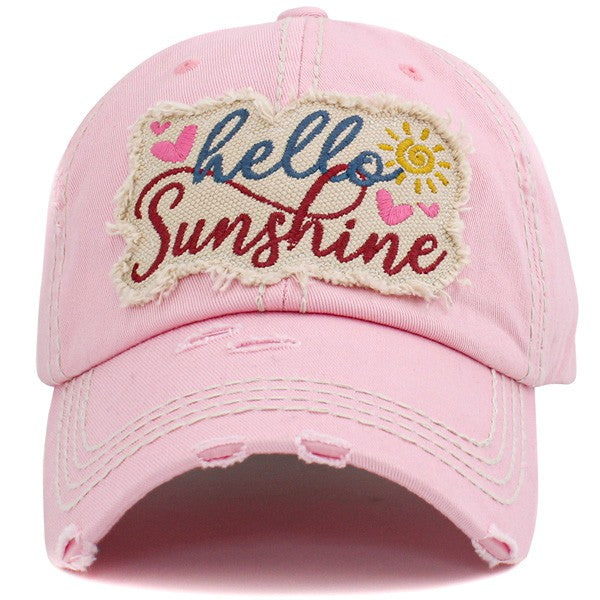 “Hello Sunshine” Vintage Washed Ball Cap - Pink