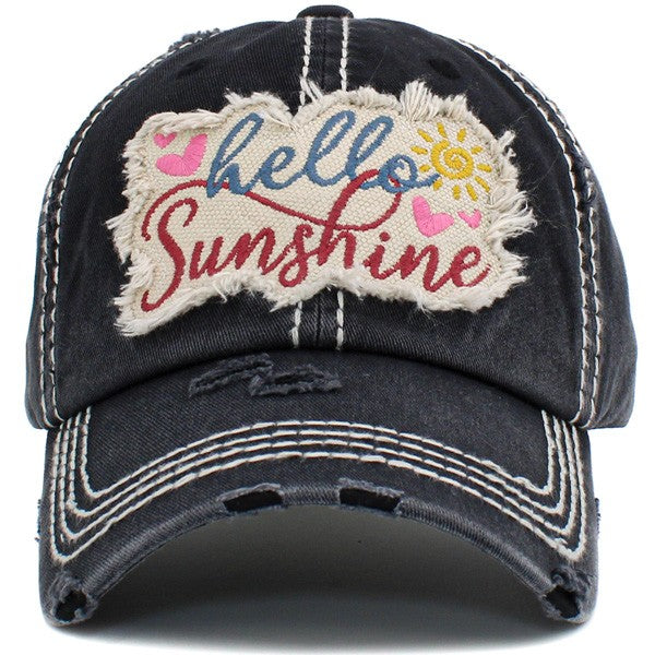 “Hello Sunshine” Vintage Ball Cap - Black