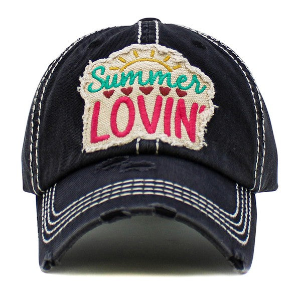 “Summer Lovin” Vintage Washed Ball Cap - Black