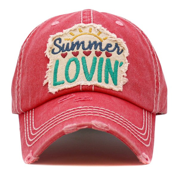 “Summer Lovin” Vintage Washed Ball Cap - Hot Pink
