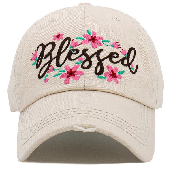 “Blessed” Vintage Washed Ball Cap - Ivory