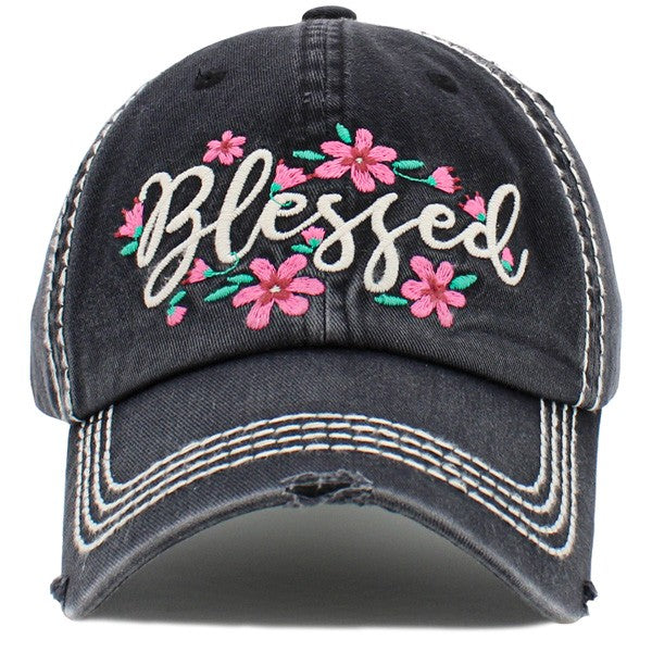 “Blessed” Vintage Washed Ball Cap - Black
