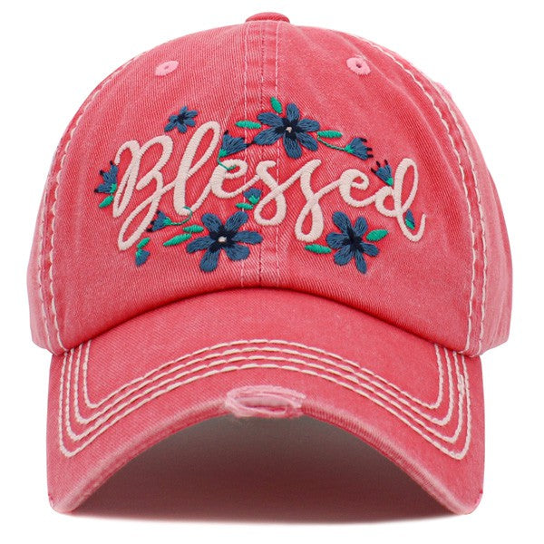 “Blessed” Vintage Washed Ball Cap - Hot Pink