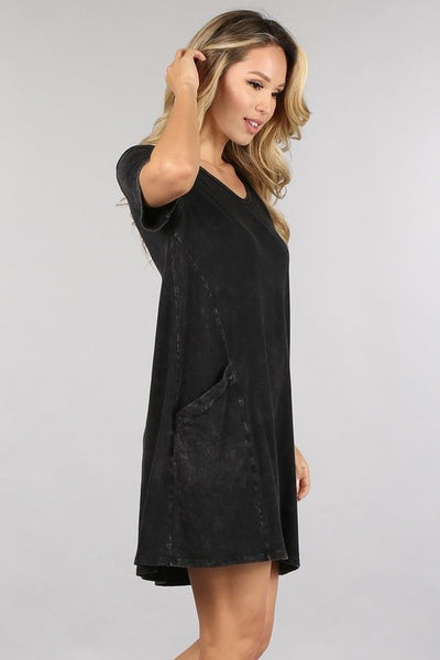 Casual Dress w/ Side Pockets - Black