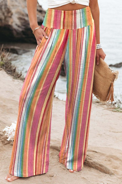 Striped Smocked Wide Leg Pants - Multi