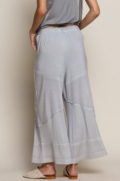 Contrast Ribbed Wide Leg Pants - Dove Grey