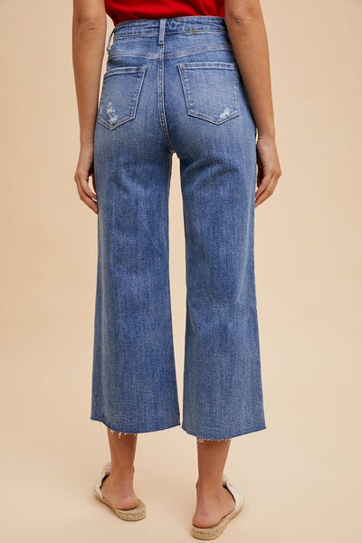 High Rise Cropped Wide Leg Jeans - Medium Wash