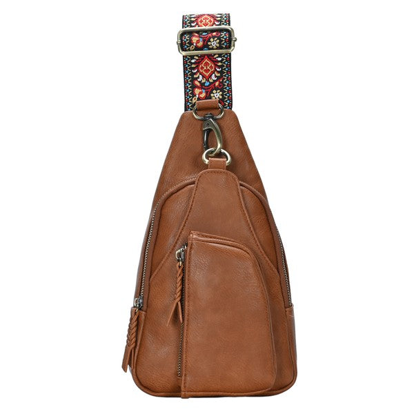 Boho Sling Bag w/ Guitar Strap - Tan