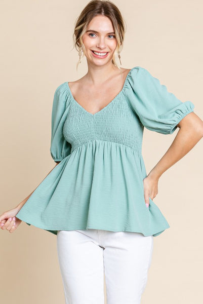 Smocked Baby Doll Top - Aloe