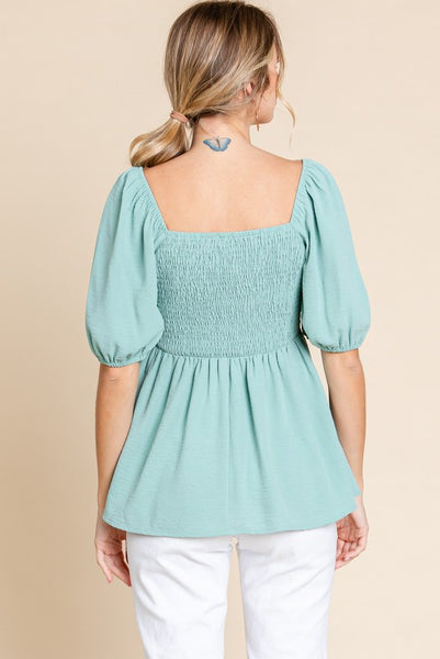 Smocked Baby Doll Top - Aloe