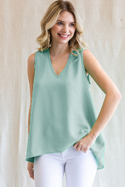 Sleeveless V-Neck Top - Aloe