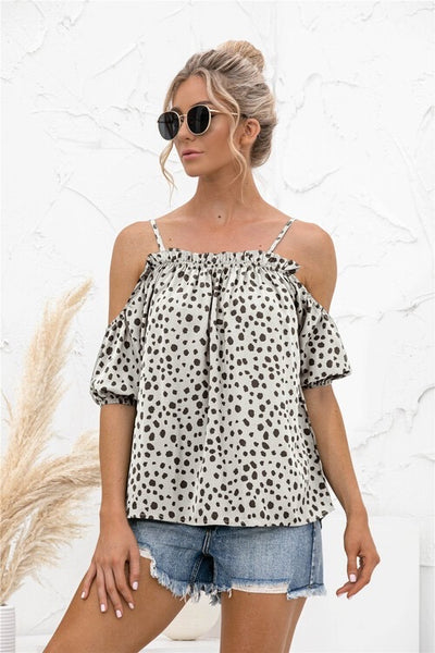 Cold Shoulder Animal Print Top - Ivory