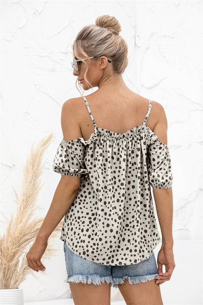 Cold Shoulder Animal Print Top - Ivory - SALE