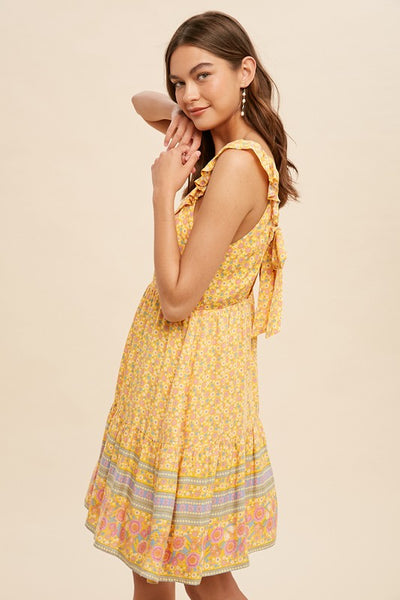 Border Print Open Tie Back Mini - Golden Poppy