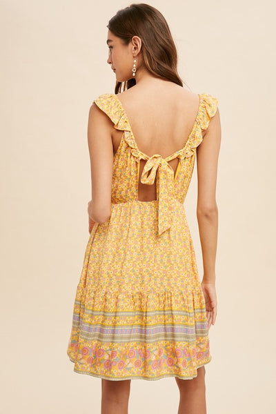 Border Print Open Tie Back Mini - Golden Poppy