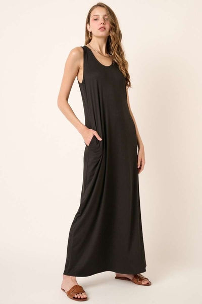 Scoop Neck Tank Maxi Dress - Black