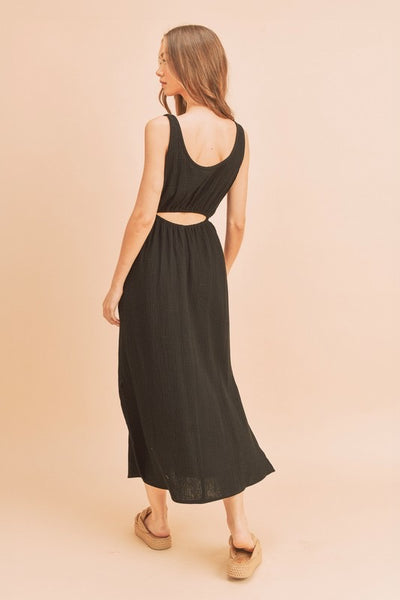 Sleeveless Gauze Dress w/ Cutout Back - Black - SALE