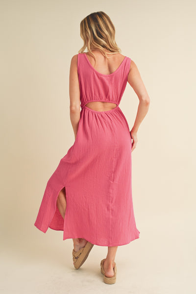 Sleeveless Gauze Dress w/ Cutout Back - Hot Pink - SALE