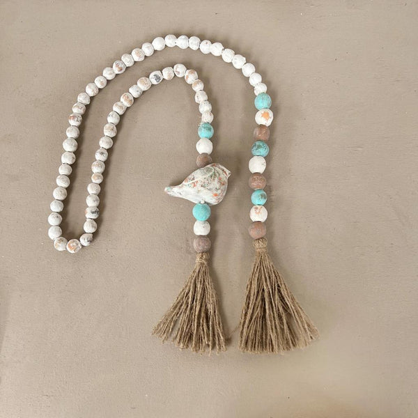 Clay Beaded Garland w/ Bird and Tassels - Turquoise